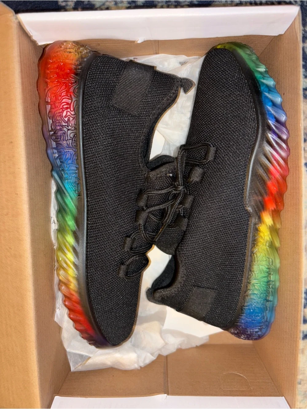 Wanted Affinity Black Knit Sneaker with Rainbow Sole Size 6.5